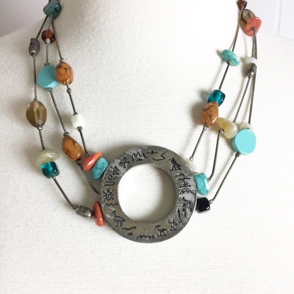 Vintage Chico’s Boho Native Style Necklace Adjustable Silver Turquoise - Picture 4 of 5